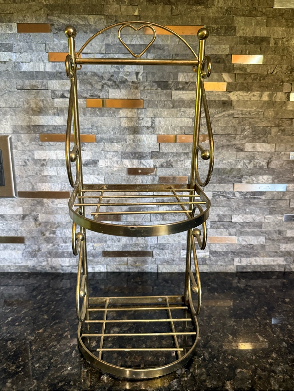 Vintage Cottage Core Gold Metal Two-Tier Heart Accent Shelf